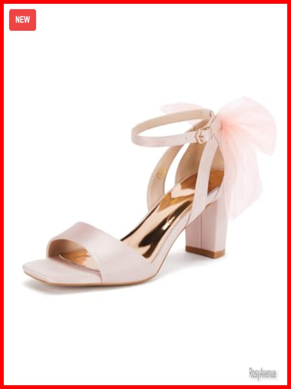 Coutgo Women's Bow Tie Heeled Sandals Chunky Heels Satin Ankle Buckle Dress